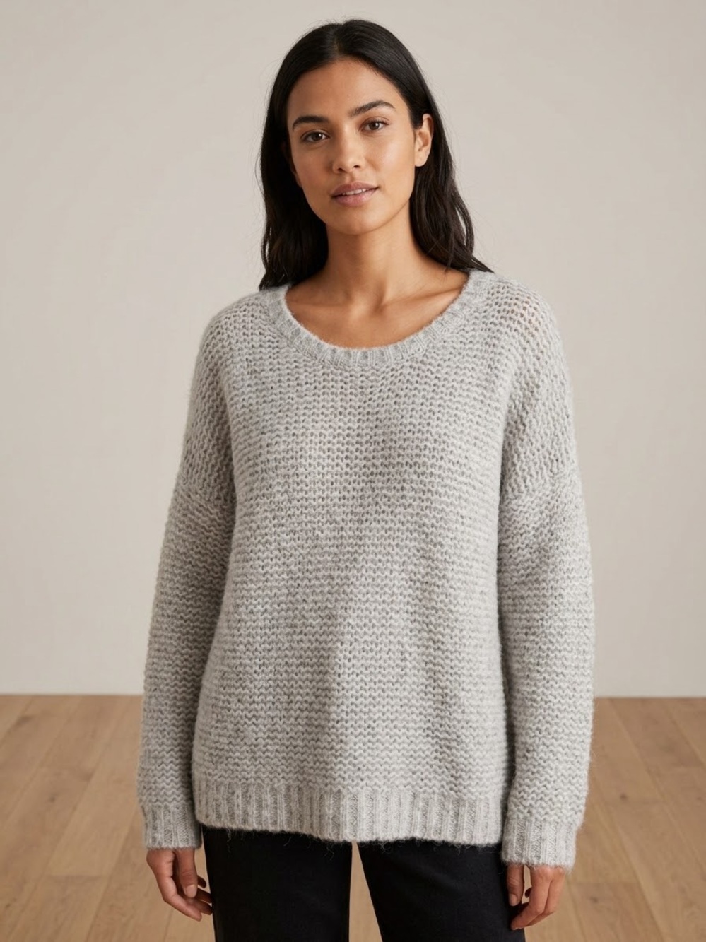 Eileen Fisher Alpaca Loose Knit Relaxed Fit Modern minimalist Sweater,Large